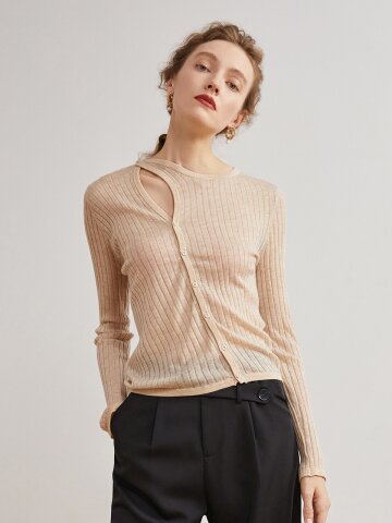 Ozie diagonal line cross cardigan_beige