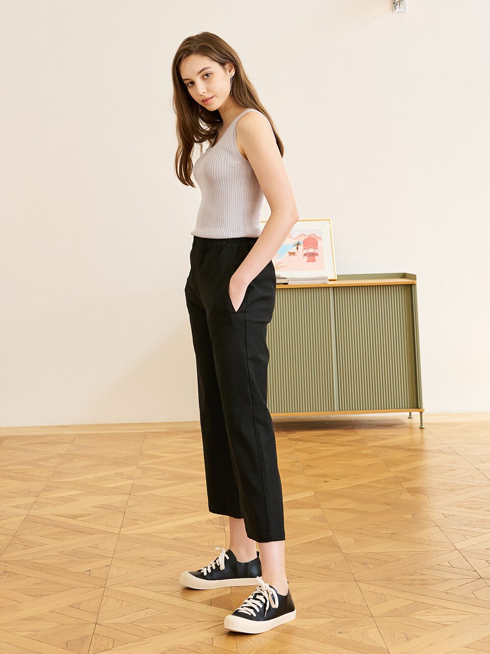 Linen Wide Bending Pants_Black