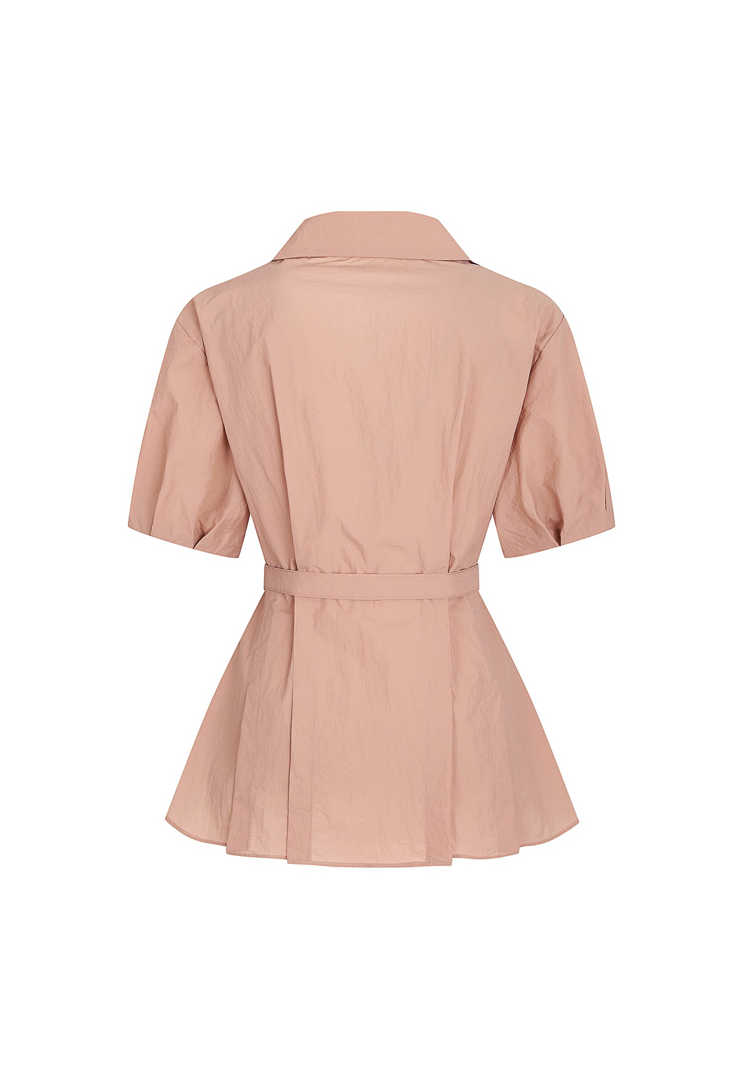 턱 퍼프 브이넥 칼라 블라우스 (PINK)
