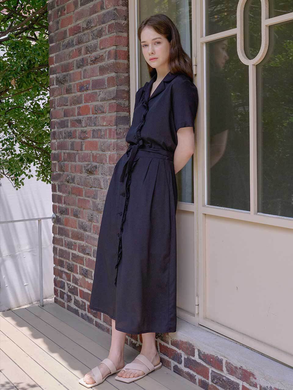 프릴 파자마 셔츠 블랙 [T42]