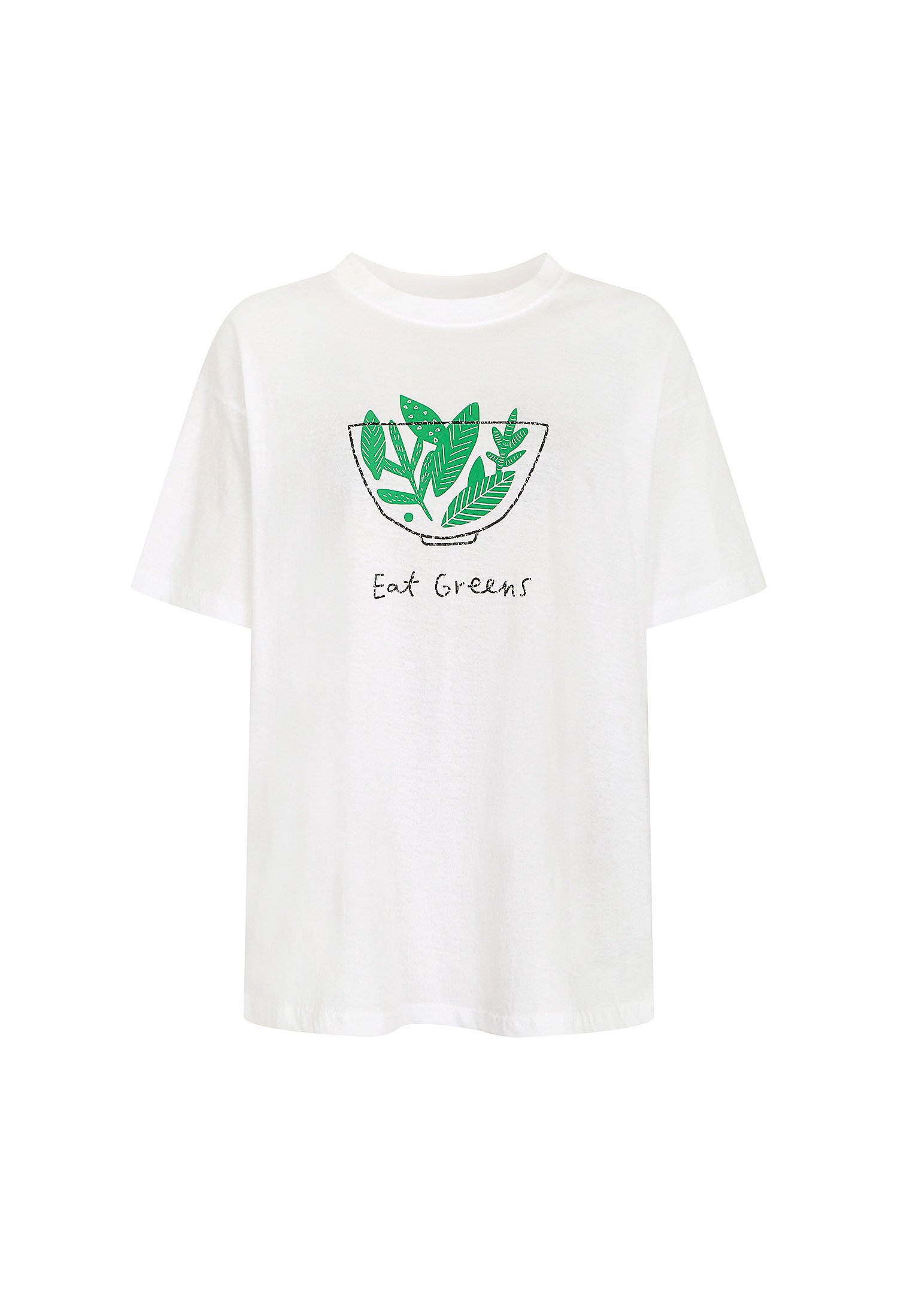 일러스트 프린트 롱 코튼 티셔츠 (WHITE)
