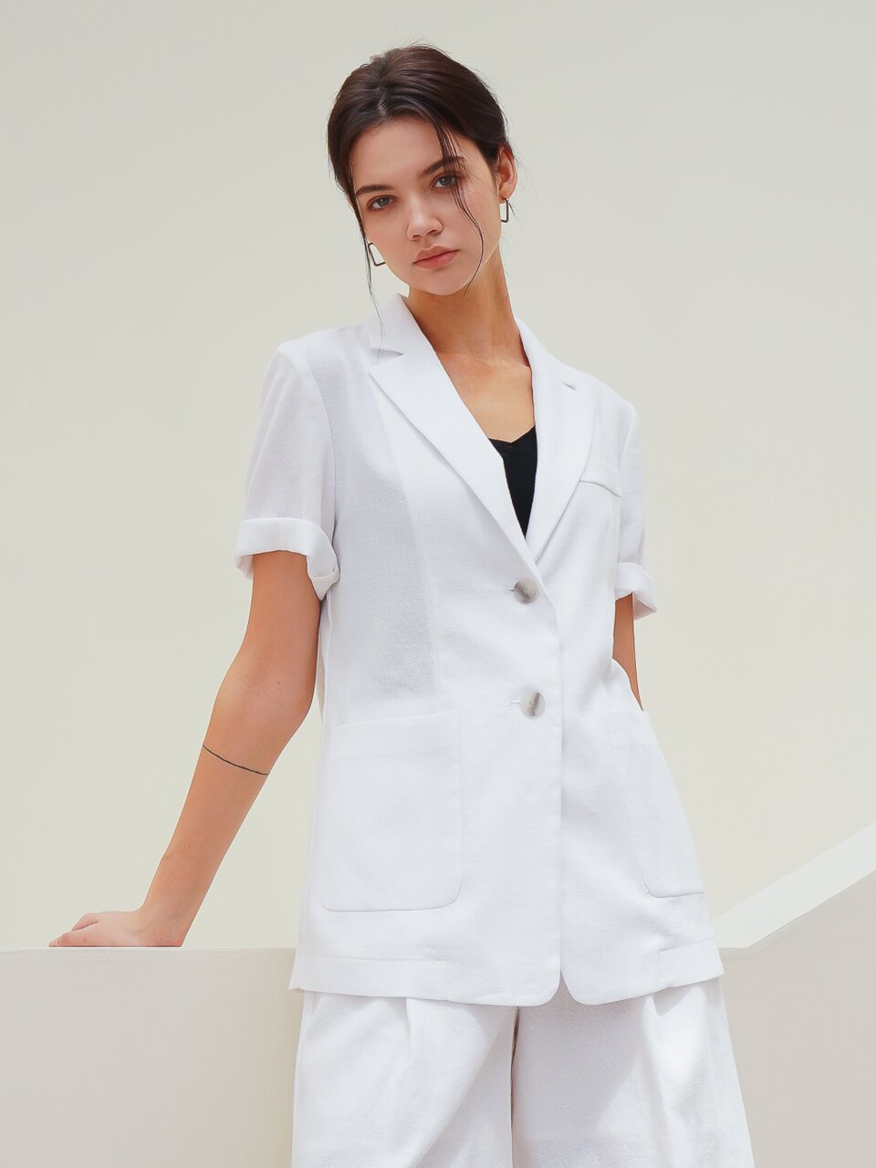 Linen Half Sleeve Jacket_White