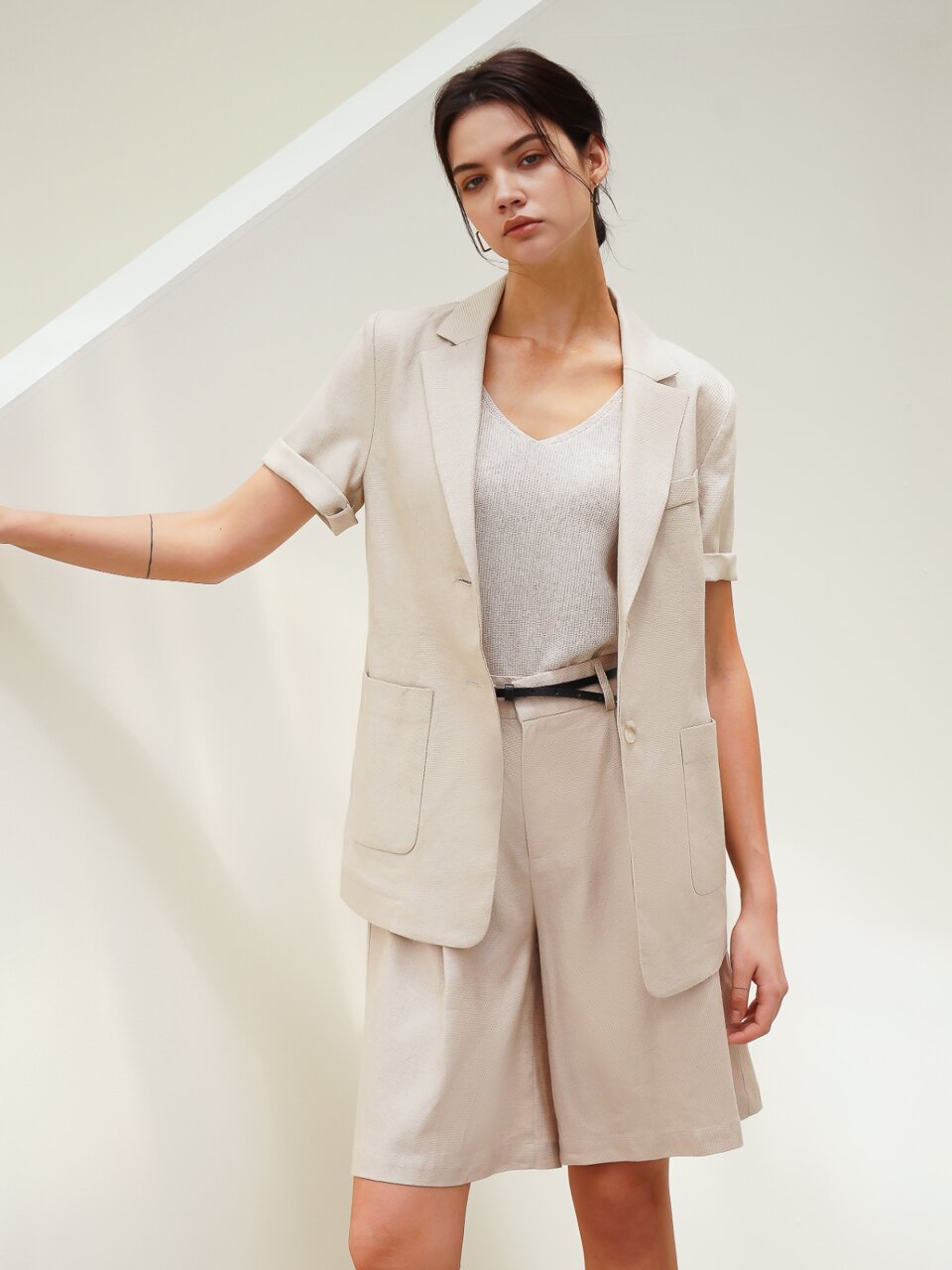 Linen Half Sleeve Jacket_White