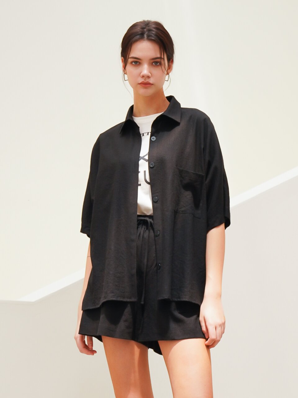 Half Sleeve Linen Shirt_Brown