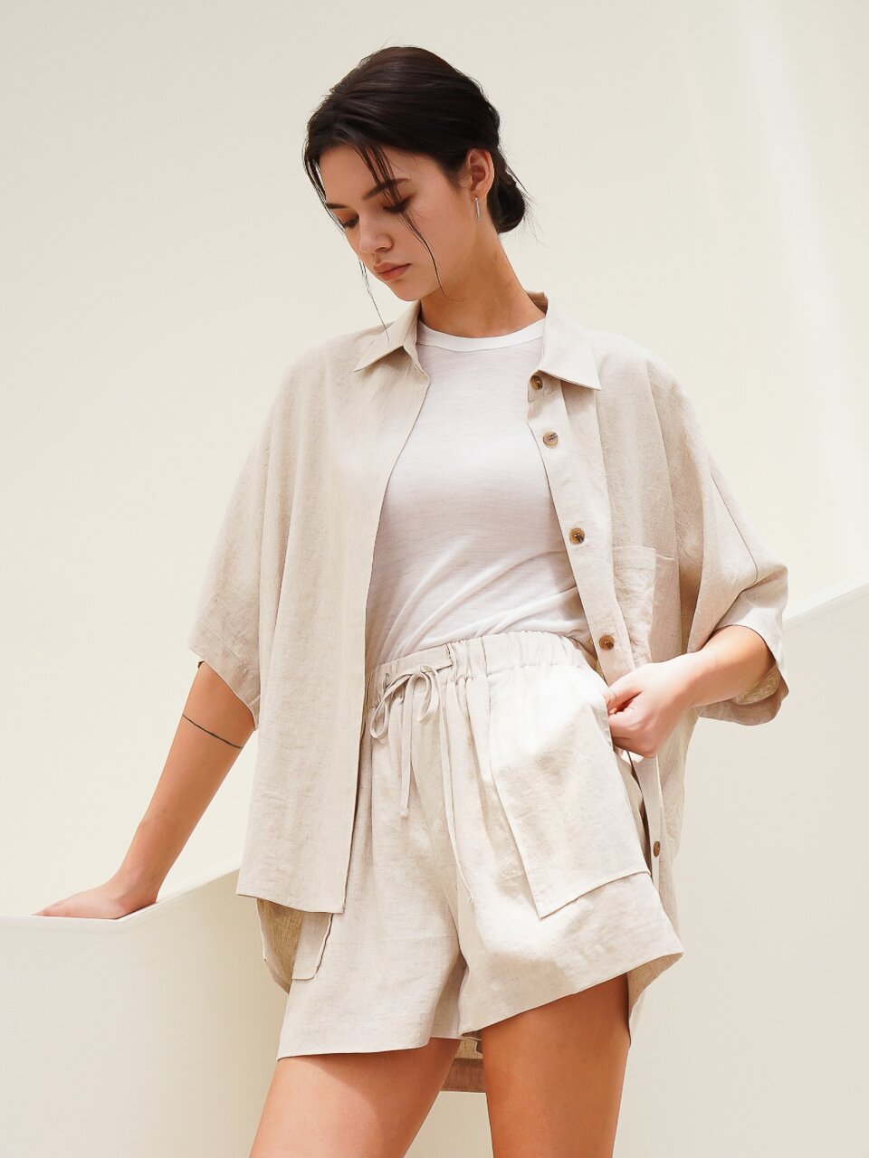 Linen String Short Pants_Ivory