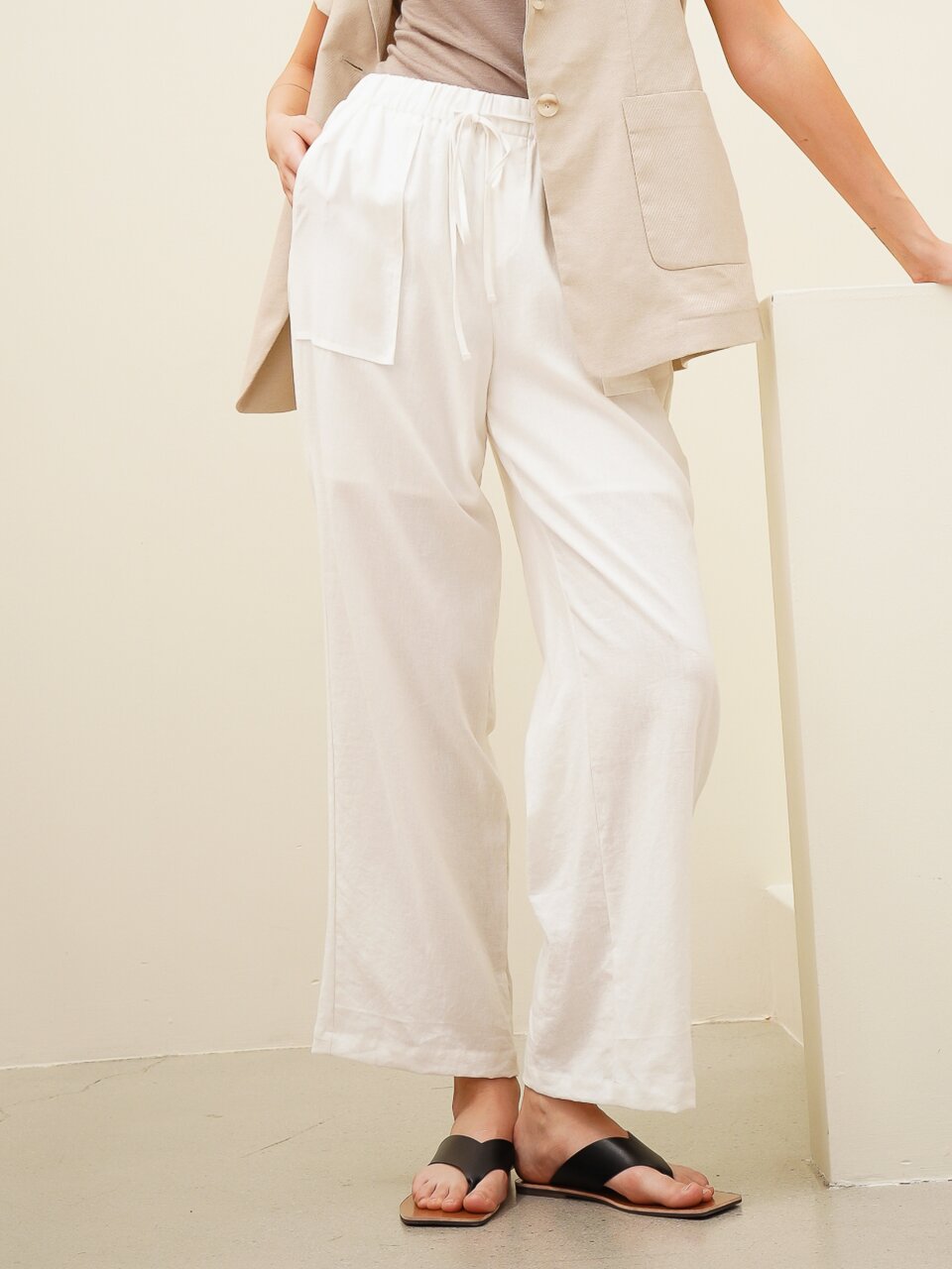 Linen String Wide Pants_Ivory