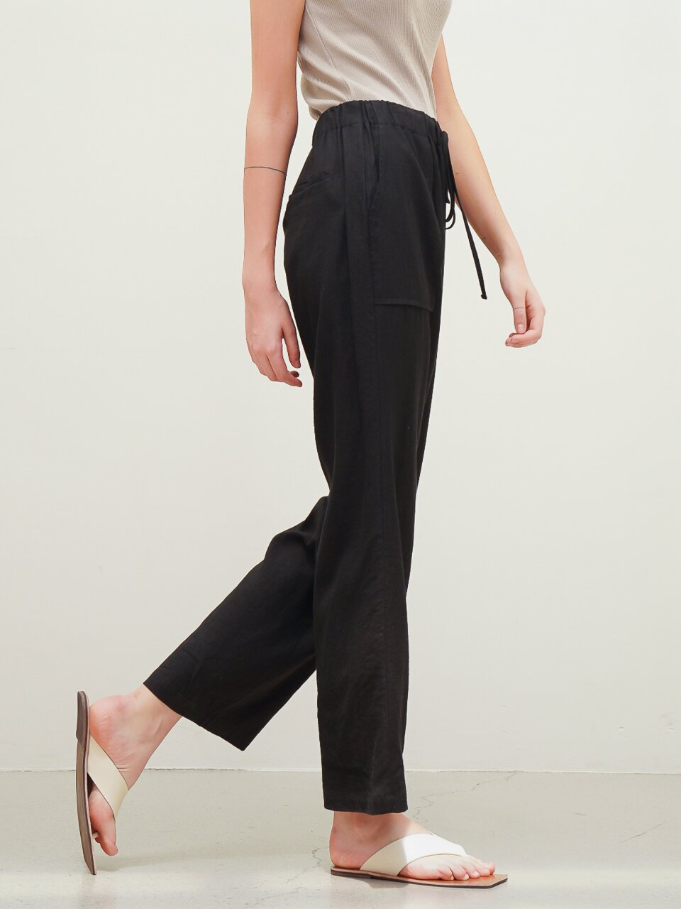 Linen String Wide Pants_Ivory