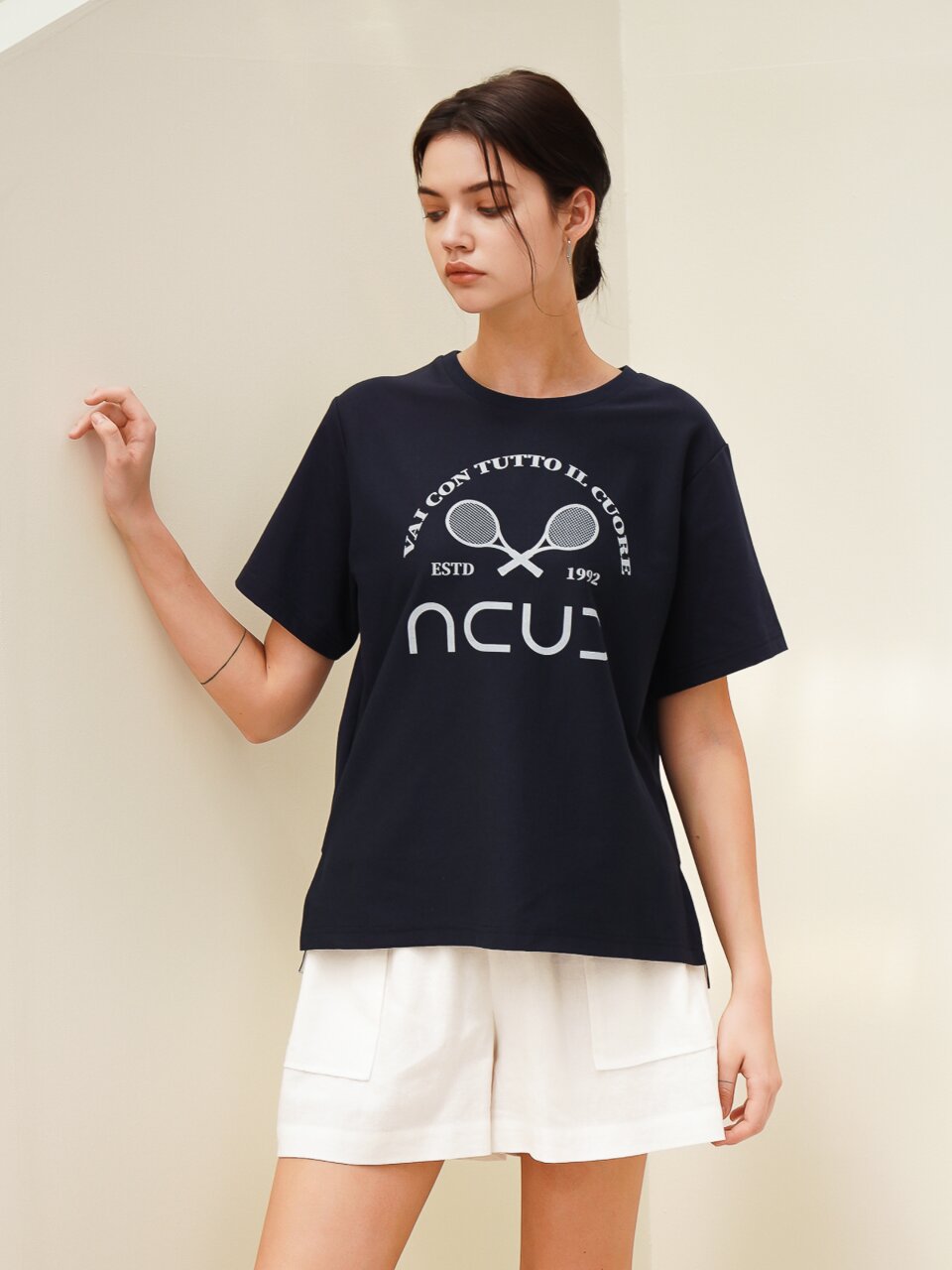 Logo Printed Half Sleeve T-shirt_Oatmeal