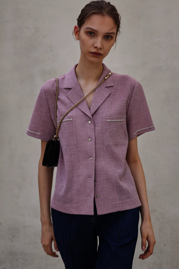 TWEED LINEN HALF SLEEVE SHIRT