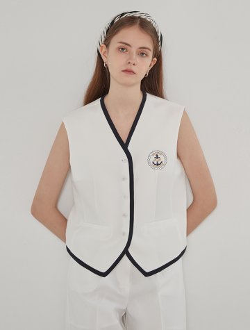 마린 배색 조끼 베스트_아이보리