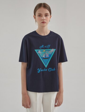 요트 클럽 반팔 면 티셔츠_네이비