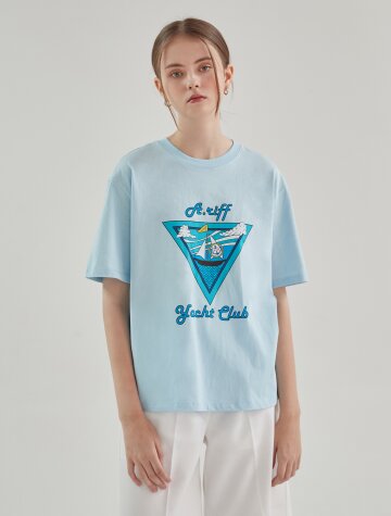 요트 클럽 반팔 면 티셔츠_네이비