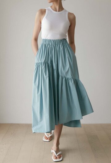 Layla Tiered Side Slit Skirt (Sea Salt)