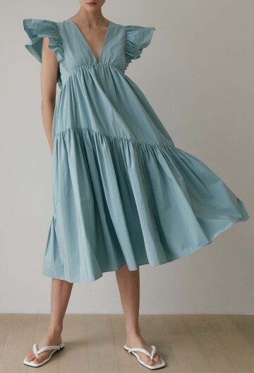Idalia Tiered Wing Midi Dress (Sea Salt)