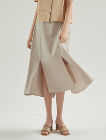 소피 트임 롱 미디 스커트_베이지