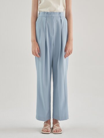 클로이 핀턱 와이드 뒷밴딩 팬츠 슬랙스_스카이블루