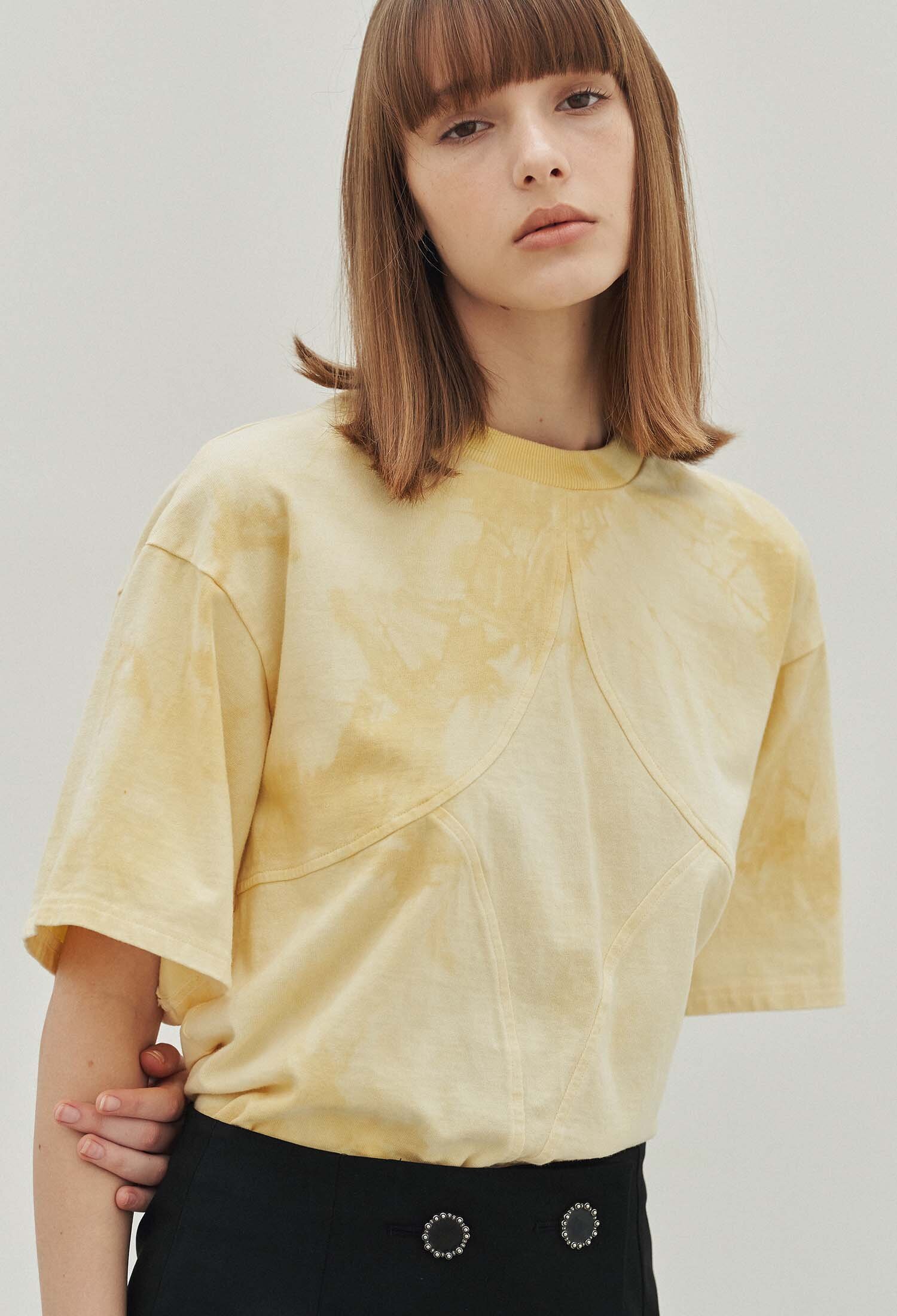 Kris Natural Dye Diamond Boxy Crop Tee (Marigold)