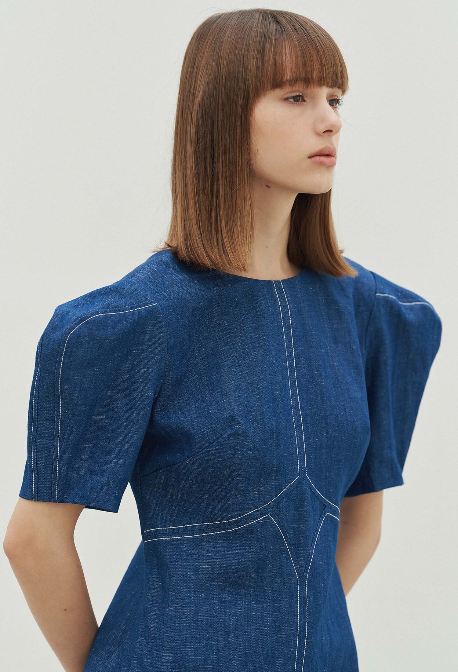 Dawn Linen Denim Minidress (Indigo Blue)