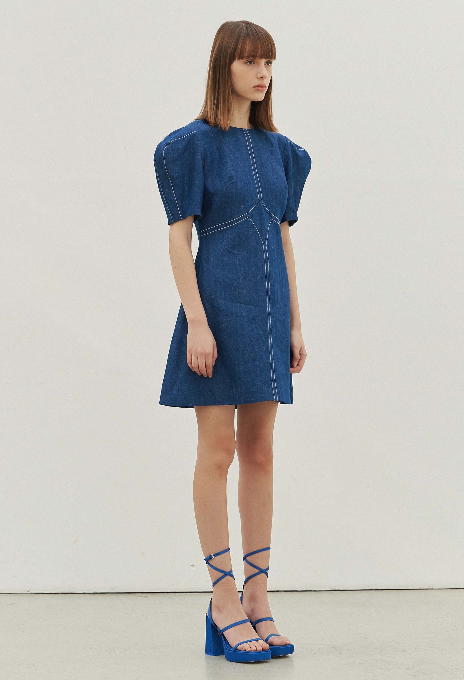 Dawn Linen Denim Minidress (Indigo Blue)