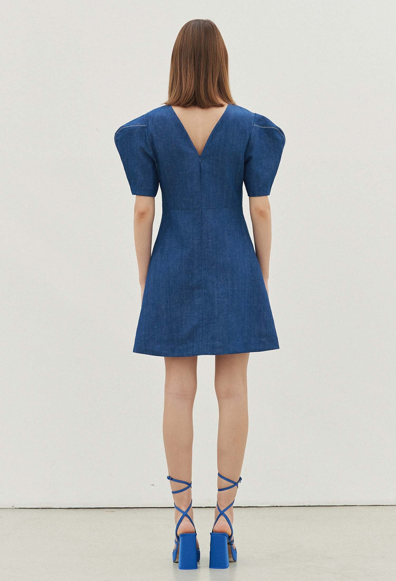 Dawn Linen Denim Minidress (Indigo Blue)