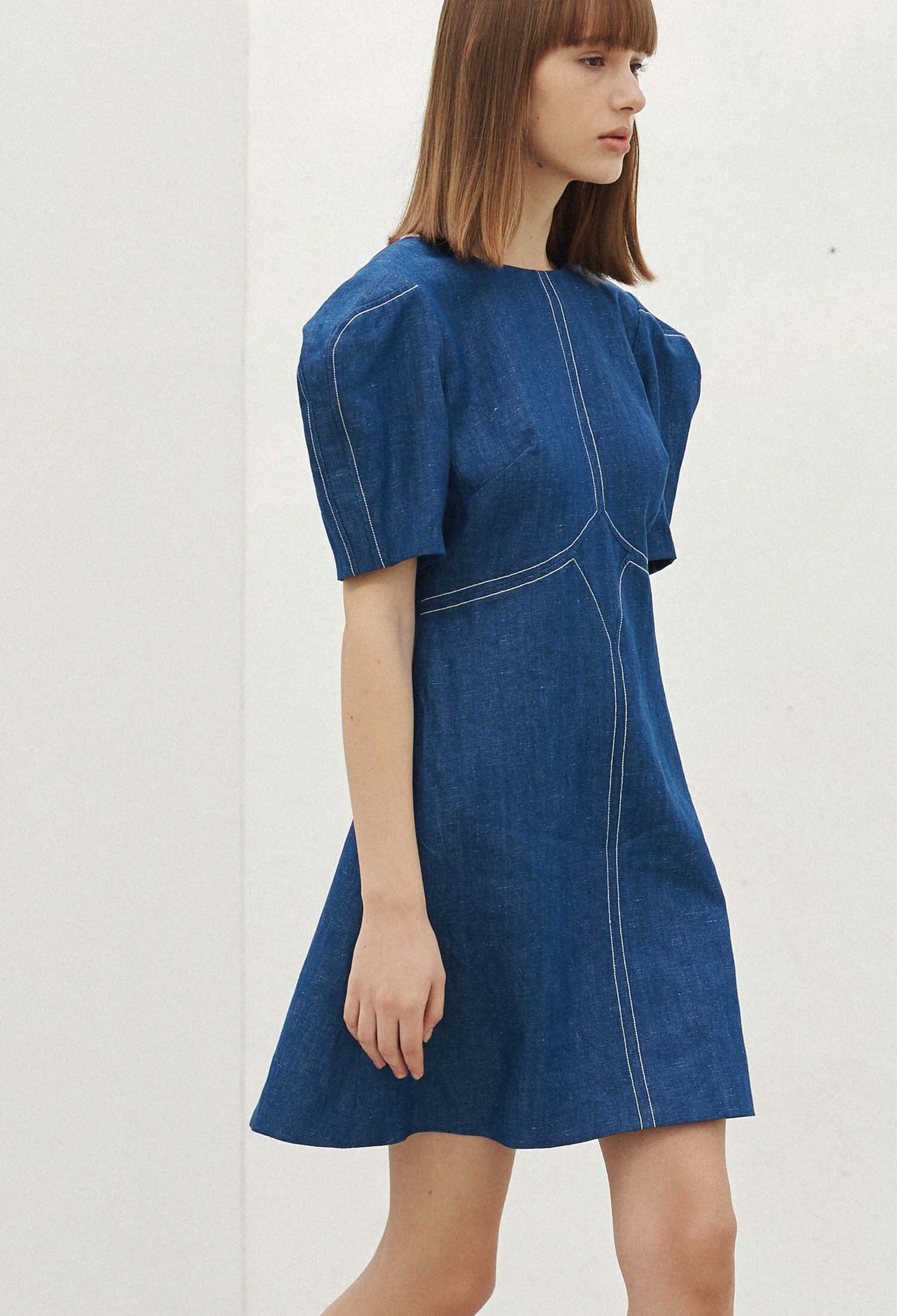 Dawn Linen Denim Minidress (Indigo Blue)