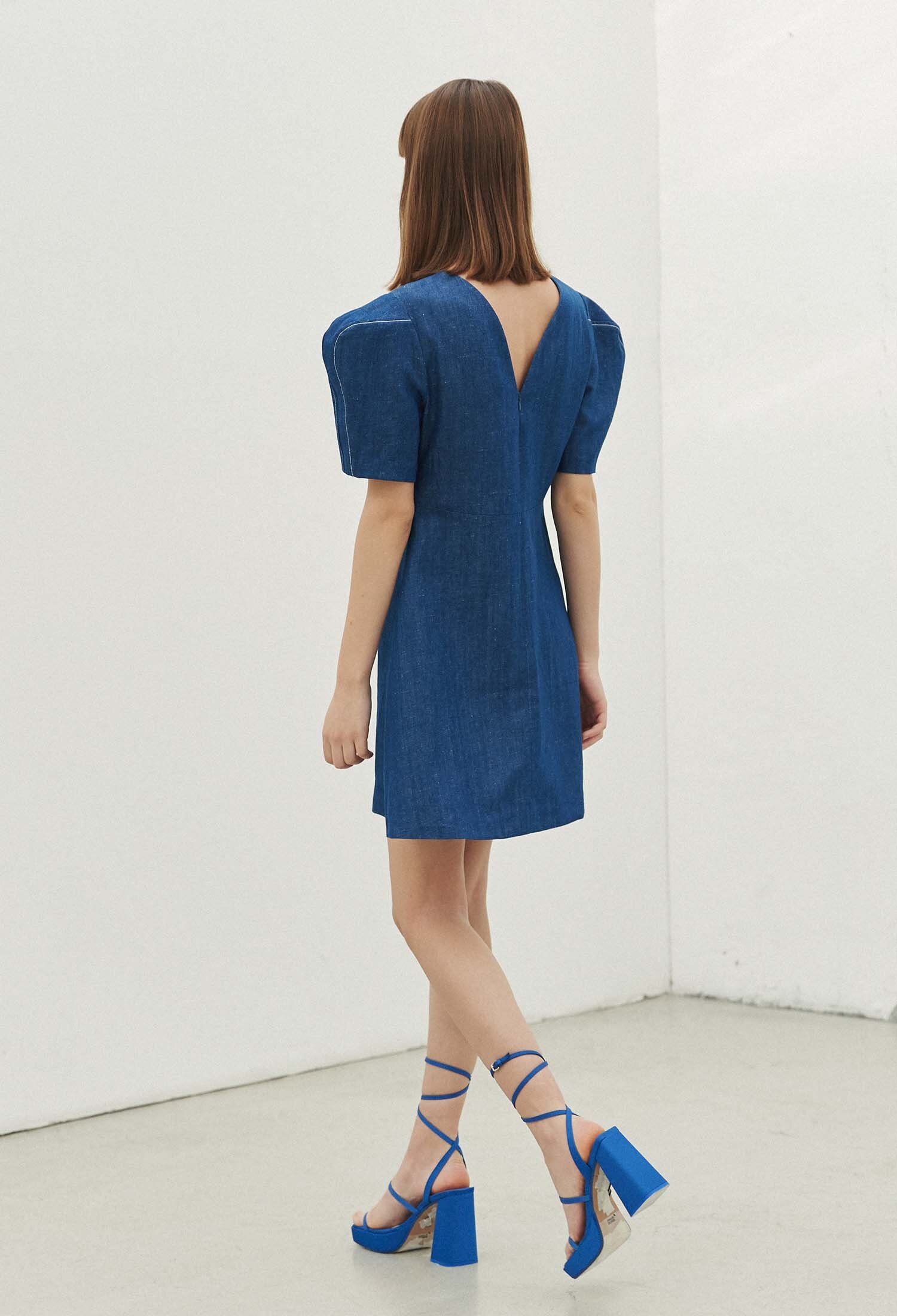 Dawn Linen Denim Minidress (Indigo Blue)