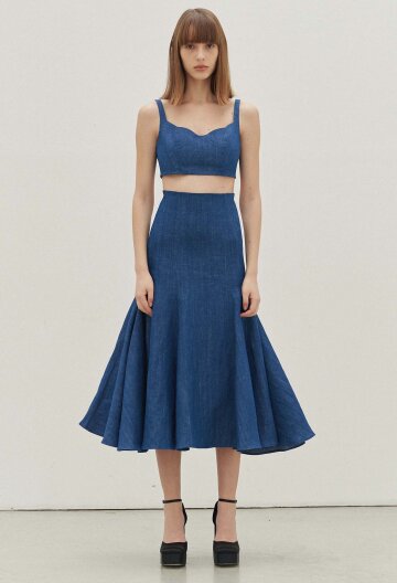 Fyona Linen Denim Mermaid Skirt (Indigo Blue)
