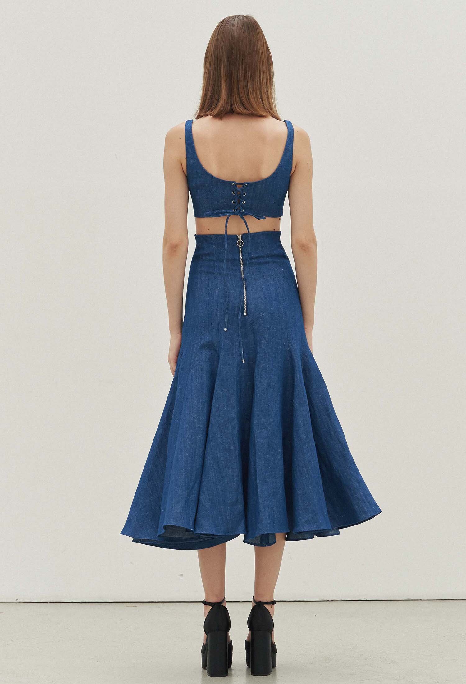 Fyona Linen Denim Mermaid Skirt (Indigo Blue)