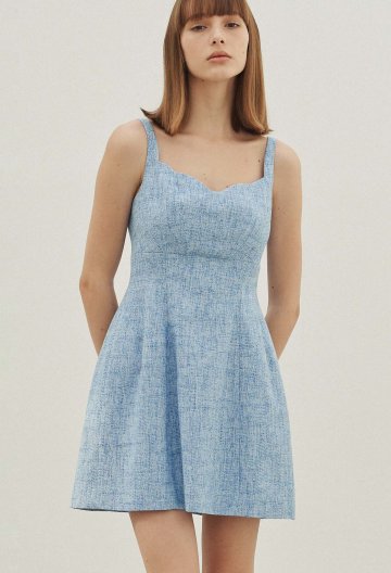 Faven Scallop Neck Tweed Minidress (Blue)