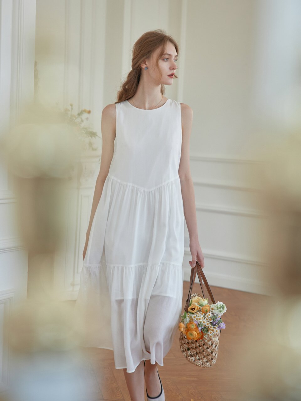 Alaia Sleeveless Midi Tiered Dress