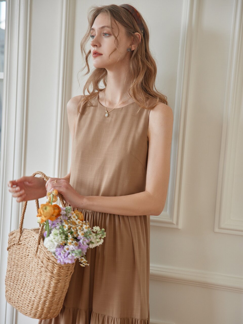 Alaia Sleeveless Midi Tiered Dress