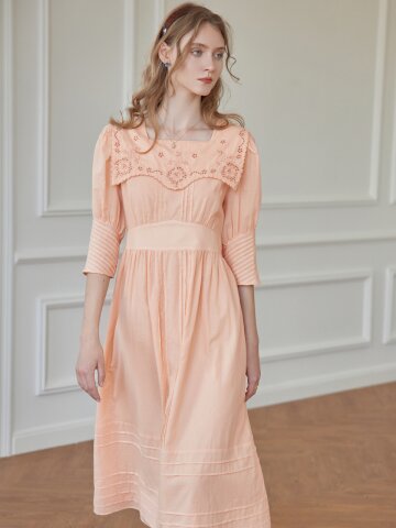 Eliza Floral Embroidered Pleated Pink Dress