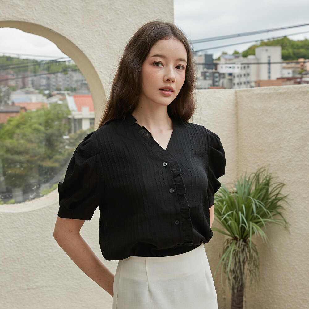 프릴 턱 셔츠 블랙 [T42]