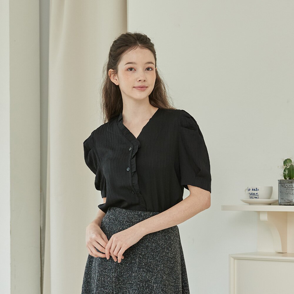프릴 턱 셔츠 블랙 [T42]