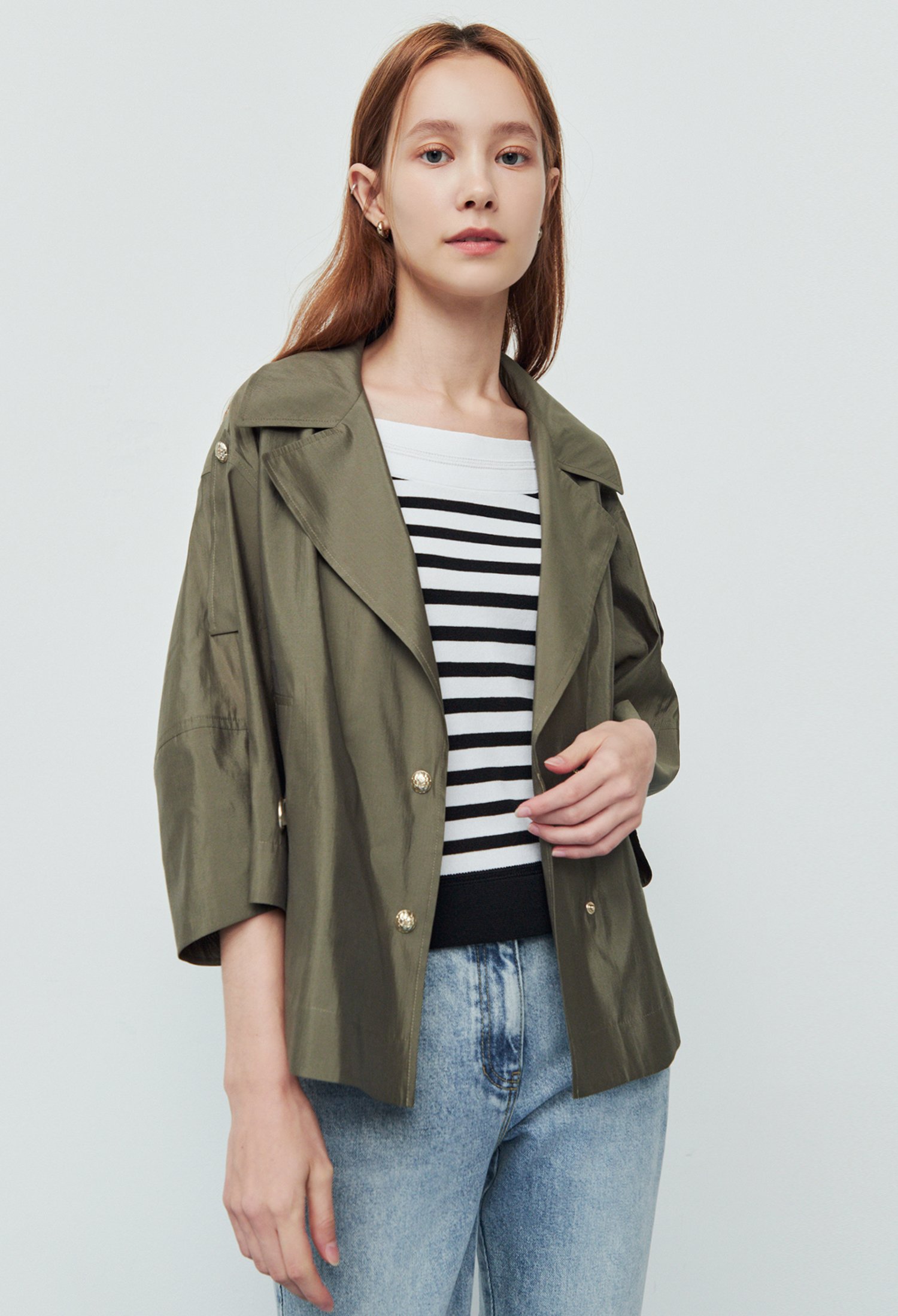 D링 포인트 트렌치 자켓 (KHAKI)