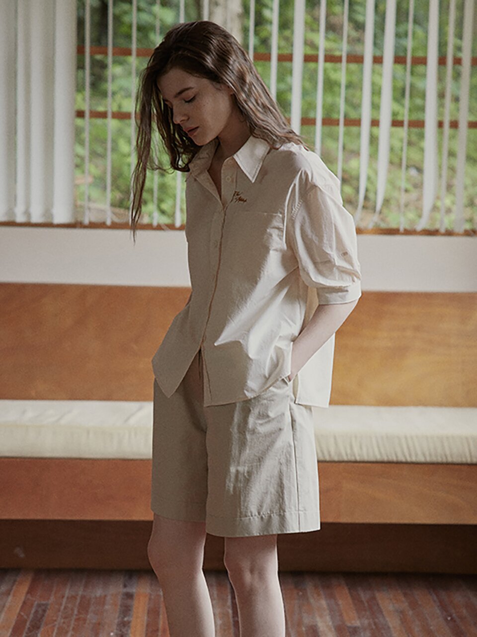 Mary cowboy wide fit banding half-pants