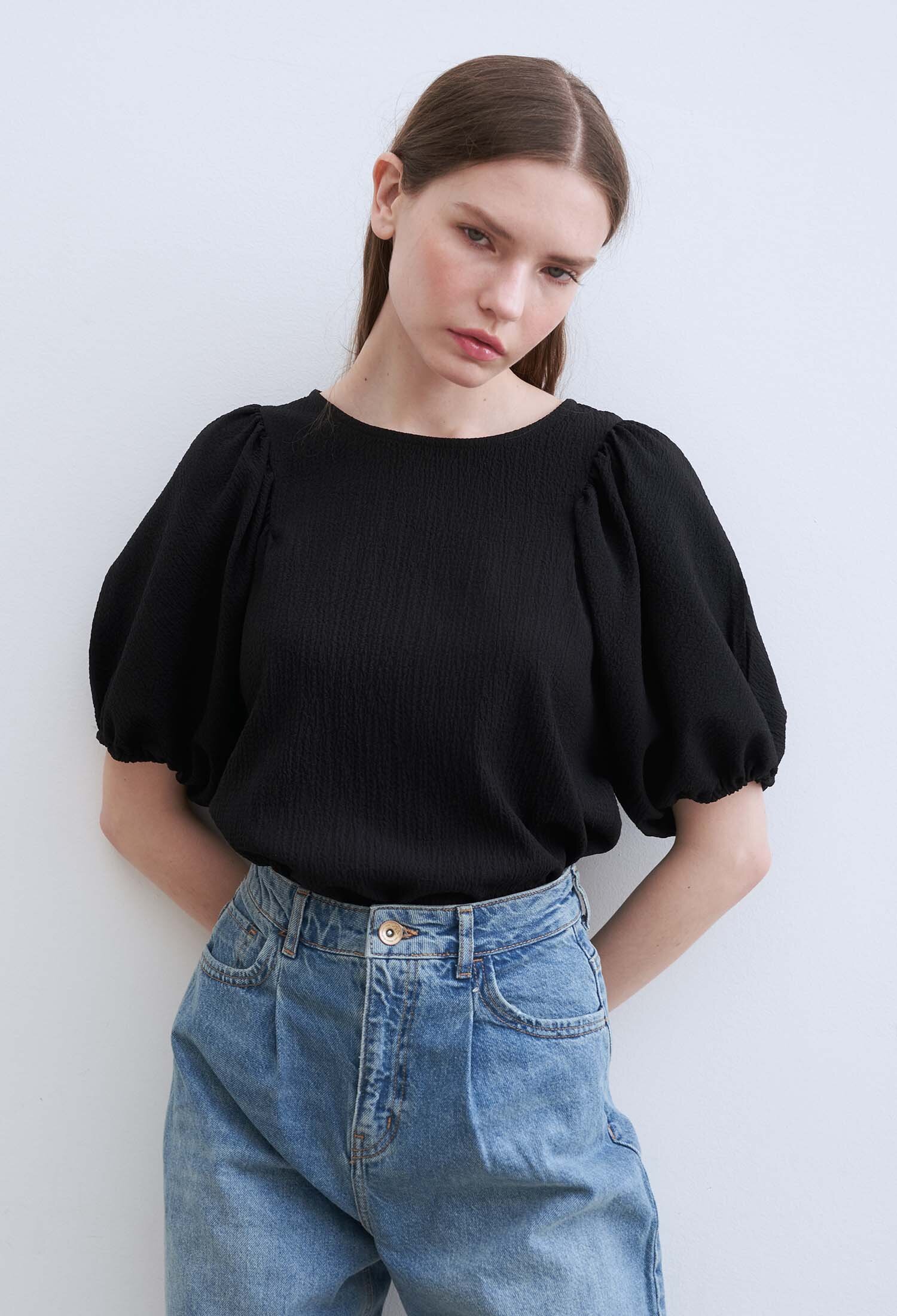 Lori Crinkle Puff Sleeve Top (2 Colors)