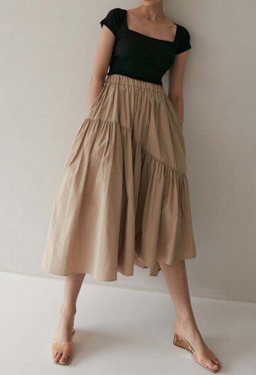 Layla Tiered Side Slit Skirt (Sand)
