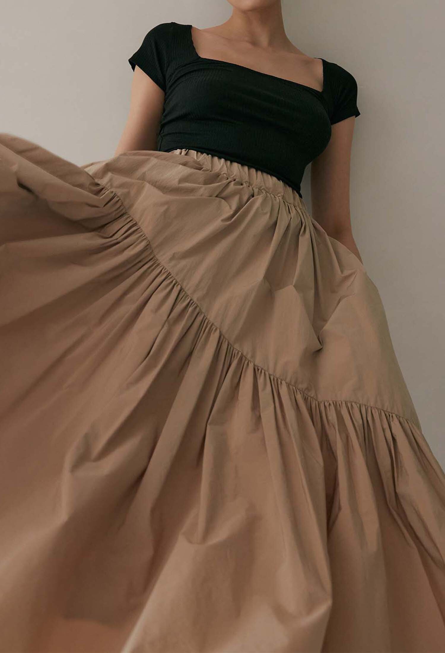 Layla Tiered Side Slit Skirt (Sand)