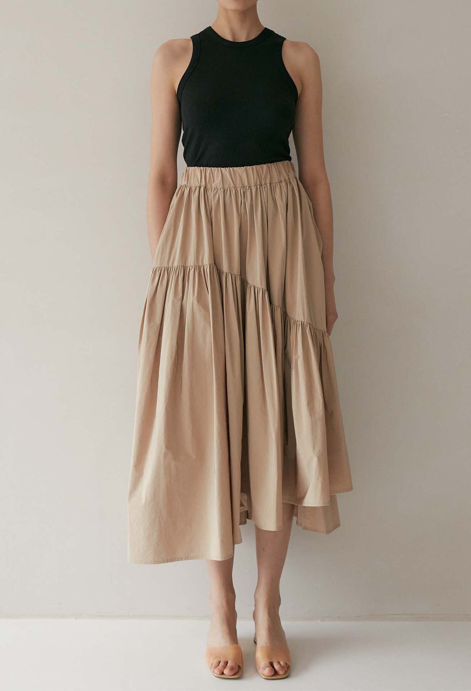 Layla Tiered Side Slit Skirt (Sand)