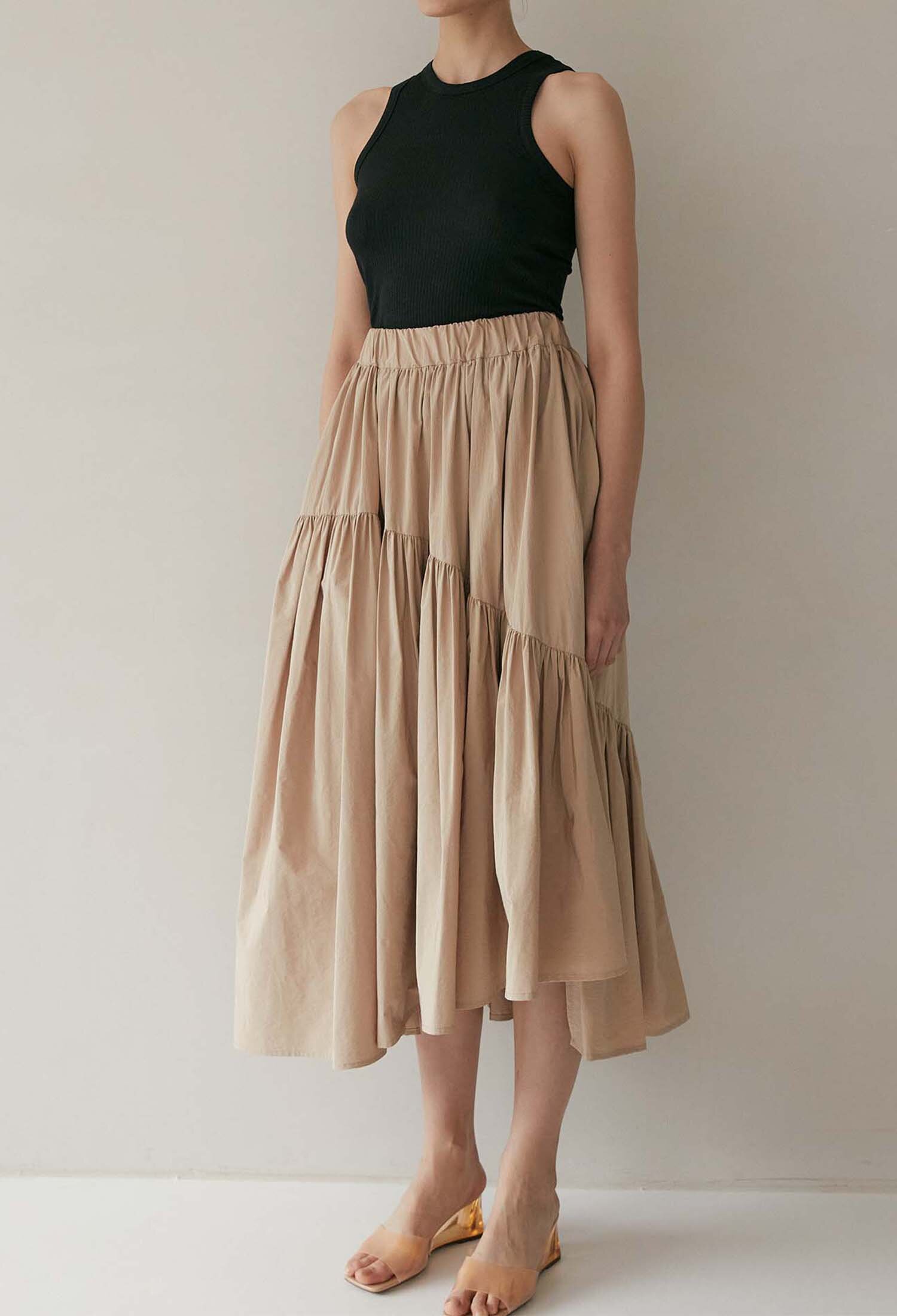 Layla Tiered Side Slit Skirt (Sand)