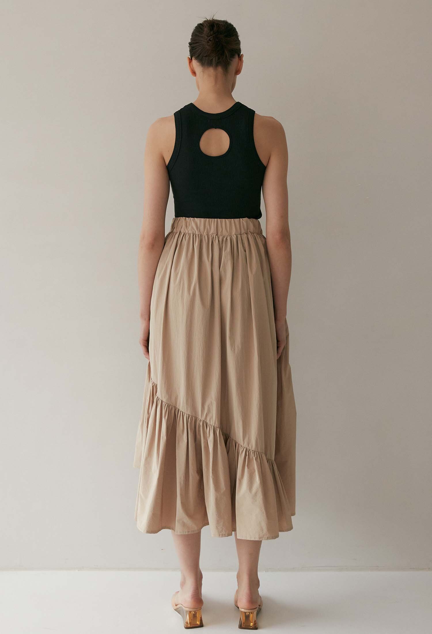 Layla Tiered Side Slit Skirt (Sand)