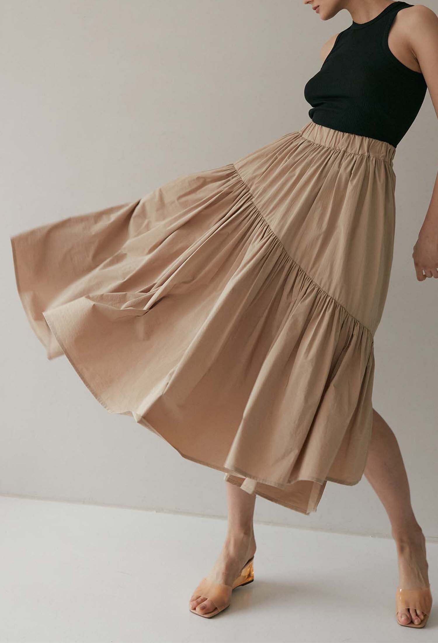Layla Tiered Side Slit Skirt (Sand)