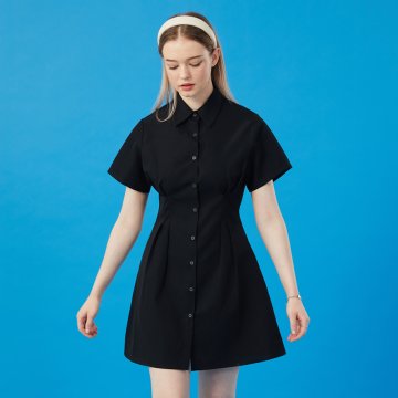 WOMEN 크롭 슬림 무지 반팔 셔츠 미니 원피스 [BLACK] 스커트 치마 ver.