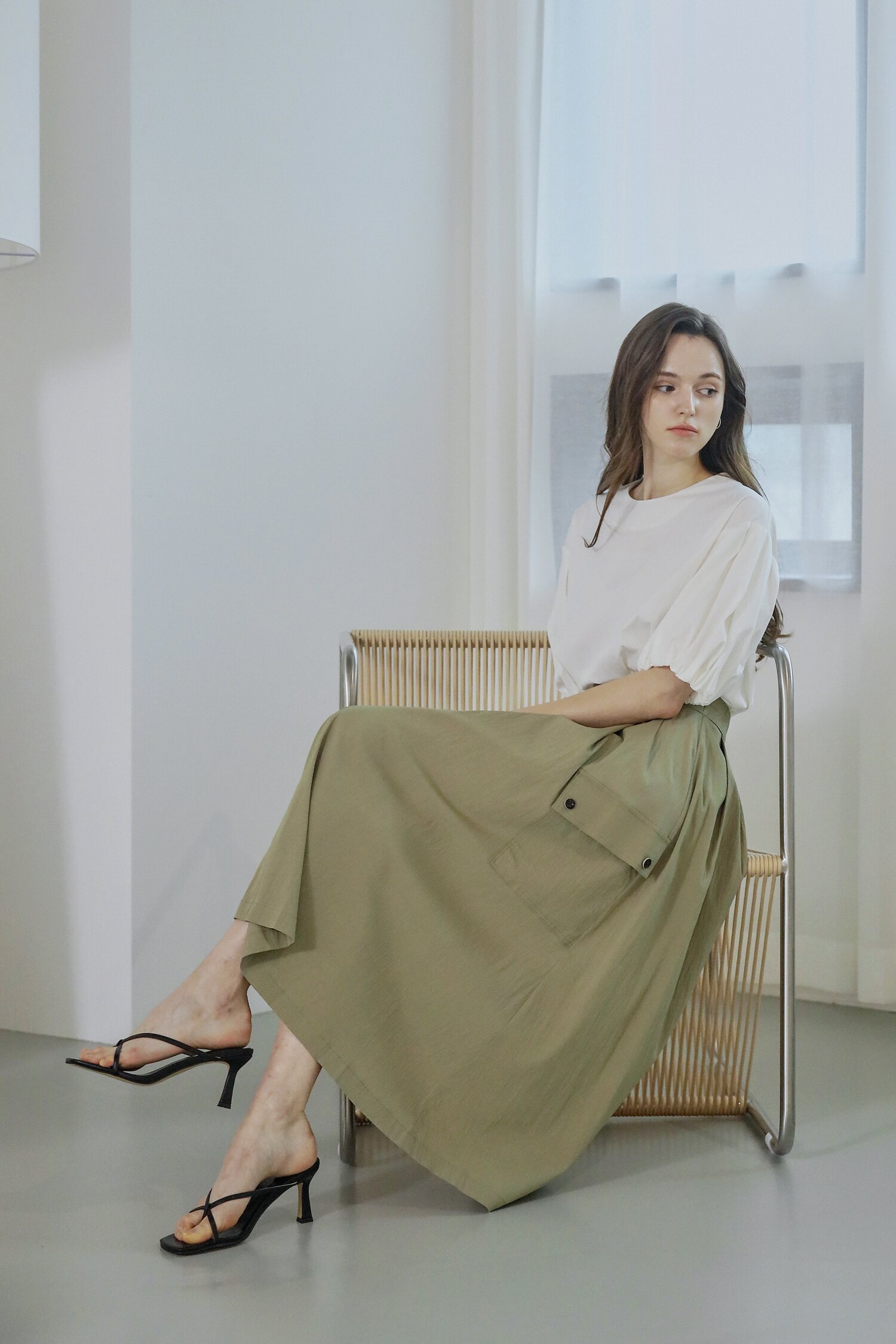 아노락 포켓 플레어 스커트.