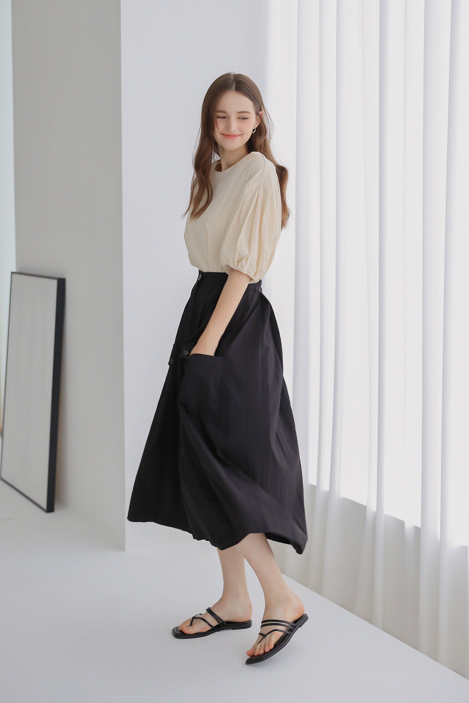 아노락 포켓 플레어 스커트.