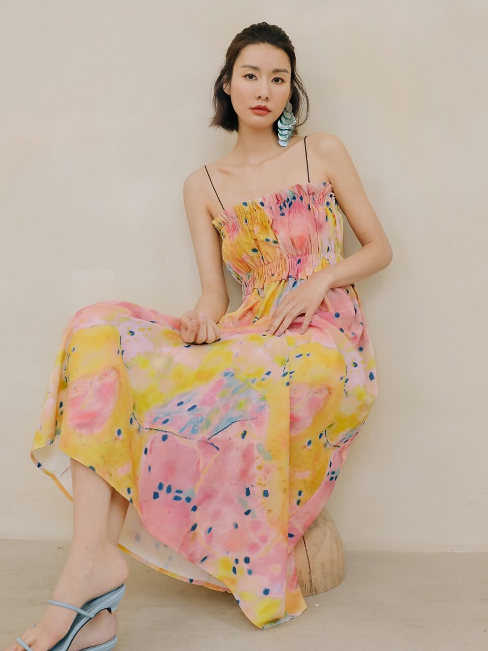 LS shoulder tube top dress_orange pink