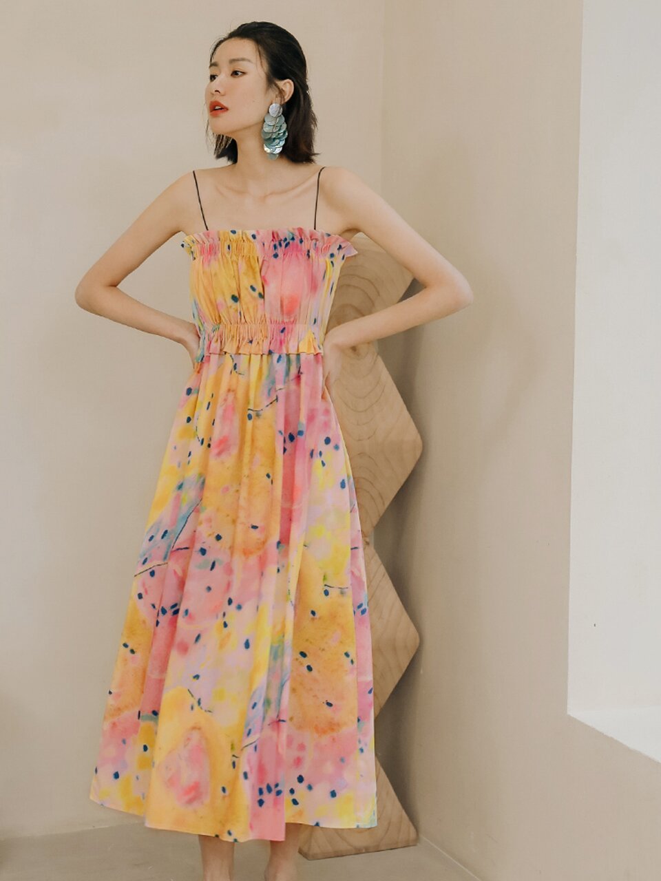 LS shoulder tube top dress_orange pink