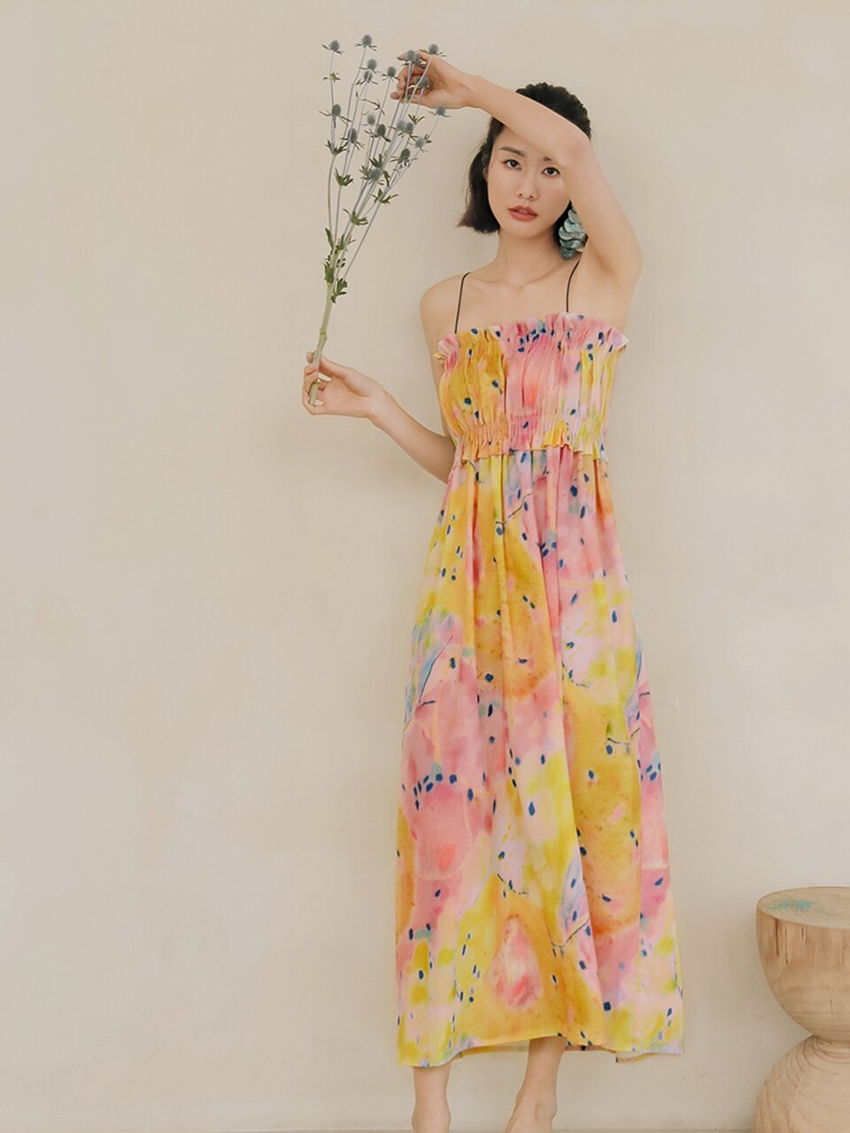 LS shoulder tube top dress_orange pink