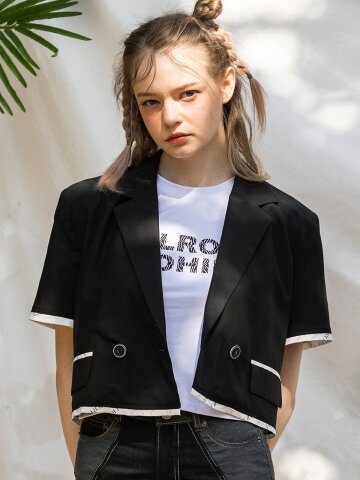 lettering crop jacket_[BLACK]